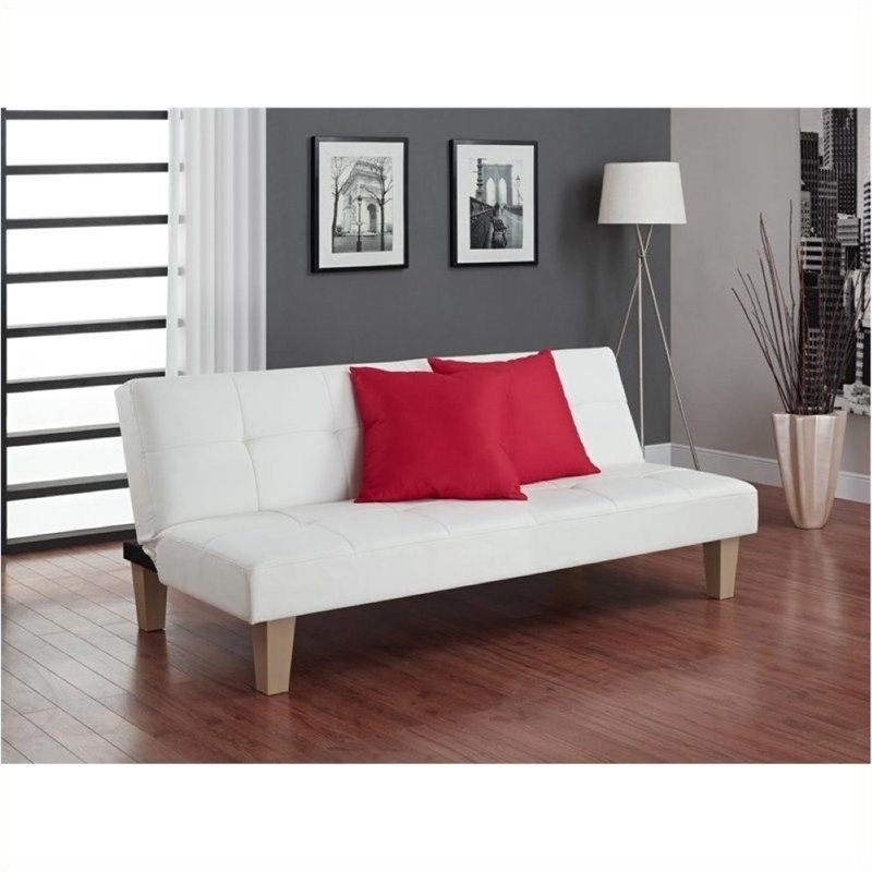 Bowery Hill Faux Leather Convertible Sofa in White