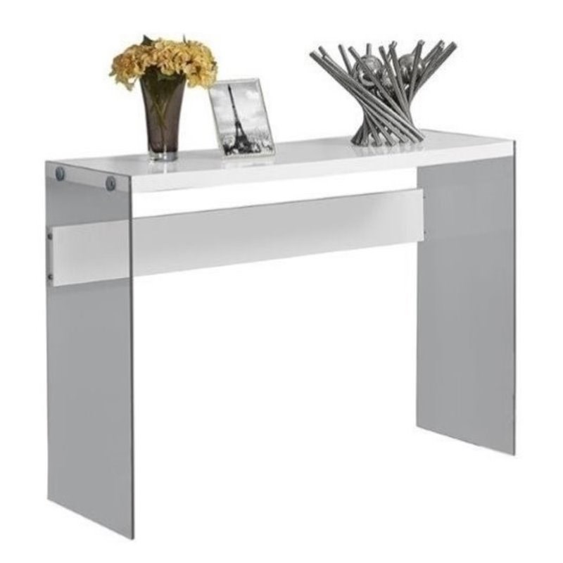 Bowery Hill Tempered Glass Console Table in Glossy White