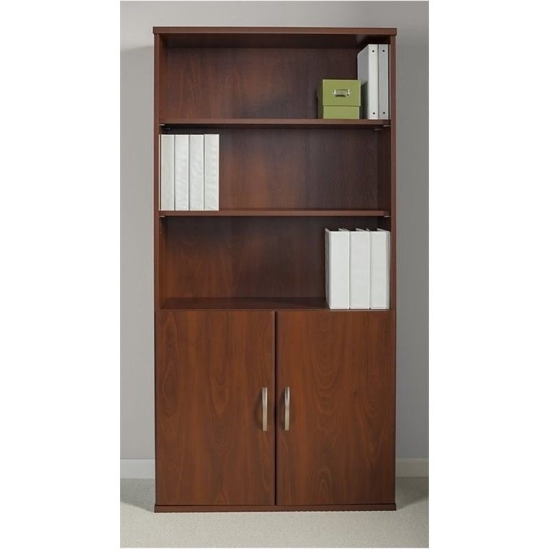 Bowery Hill 5 Shelf Bookcase with Doors in Hansen Cherry