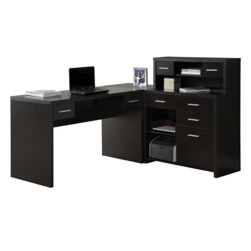 Bowery Hill L Shaped Computer Desk with Hutch in Cappuccino