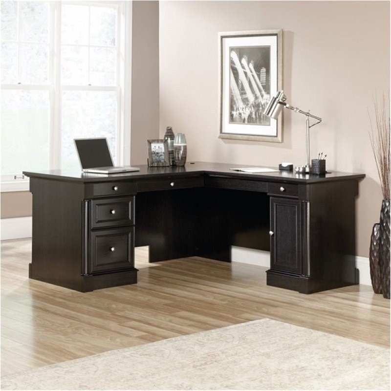 Bowery Hill Contemporary L-Shaped Computer Desk in Wind Oak
