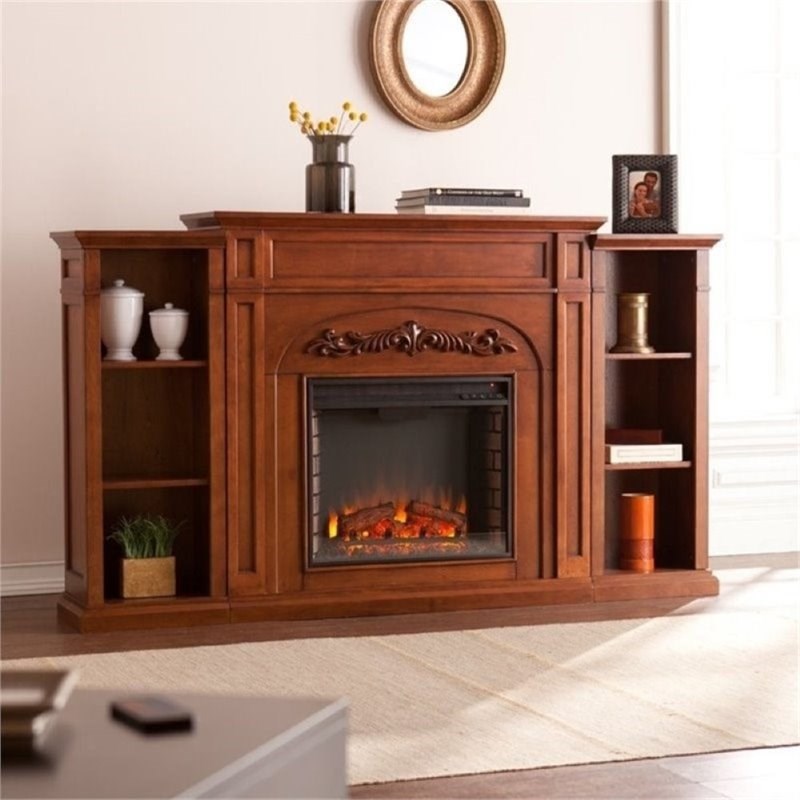Bowery Hill Bookcase Electric Fireplace in Oak