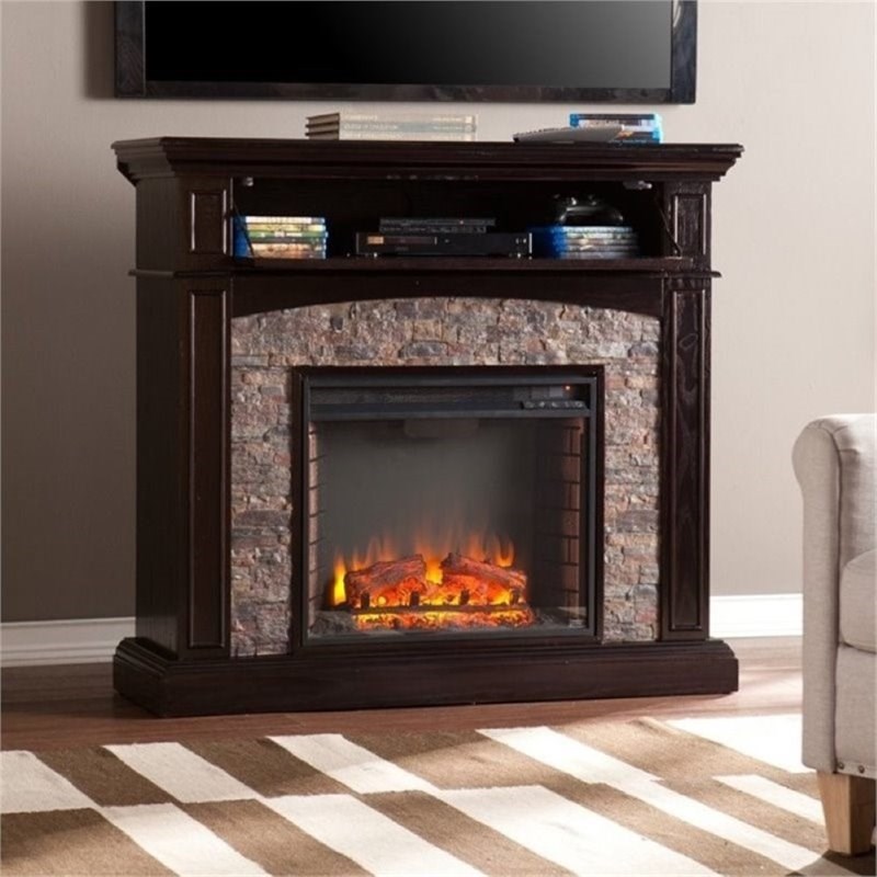 Bowery Hill 45 5 Faux Stone Fireplace Tv Stand In Ebony Bh 656612 - Yosemite Home Decor Electric Fireplace