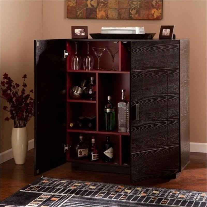 Bowery Hill Home Bar Cabinet in Ebony and Red