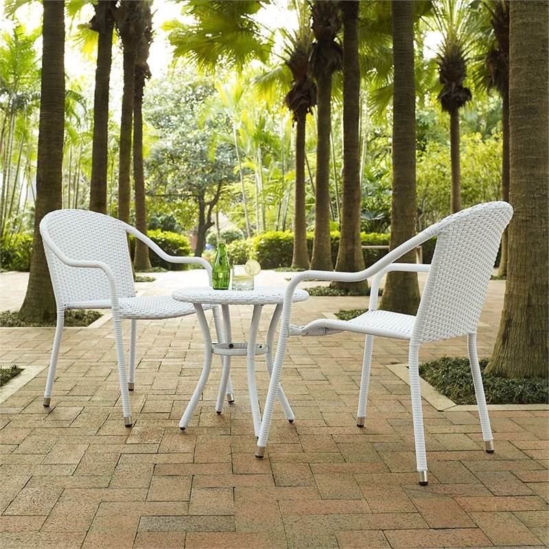 Bowery Hill 3 Piece Wicker Patio Bistro Set in White | Homesquare