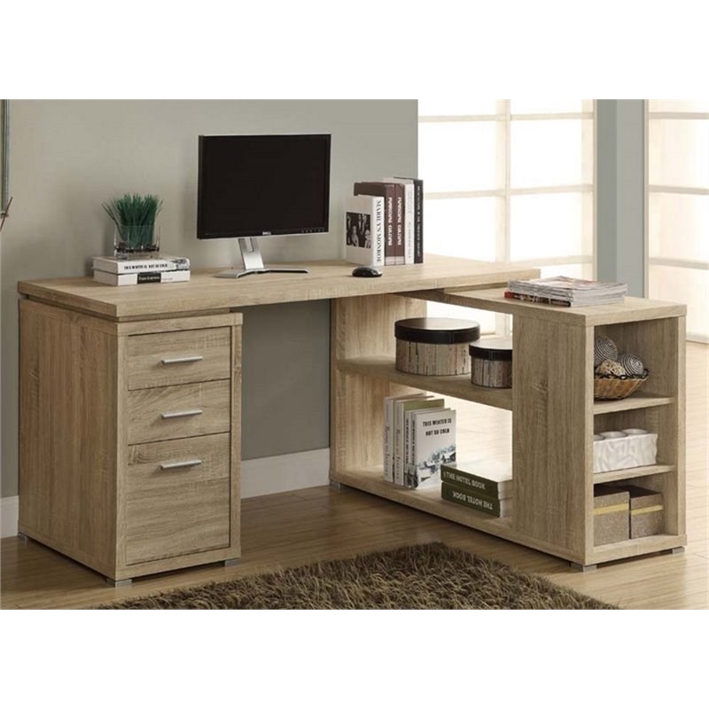 Bowery Hill Adjustable L Shaped Computer Desk in Natural