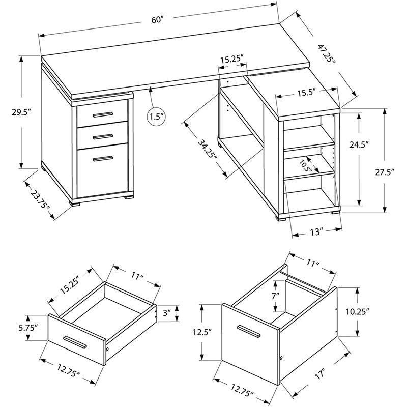 Bowery Hill Adjustable L Shaped Computer Desk in Natural