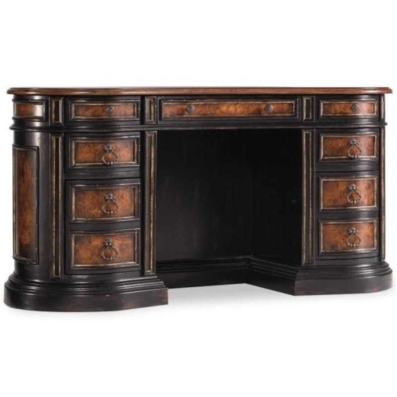 Bowery Hill Executive Desk in Black with Gold Accents