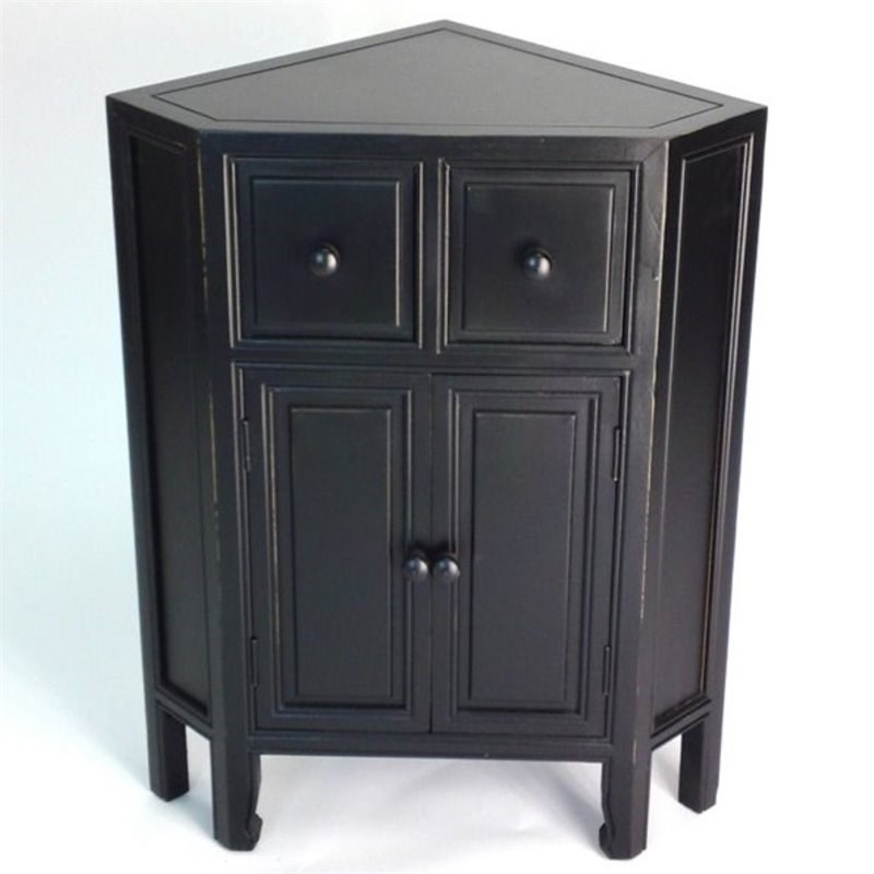 Bowery Hill Corner Accent Cabinet in Distressed Antique Black