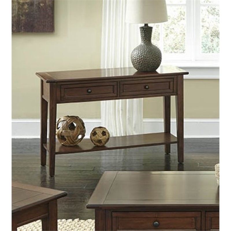 Bowery Hill 2 Drawer Console Table in Cherry Brown