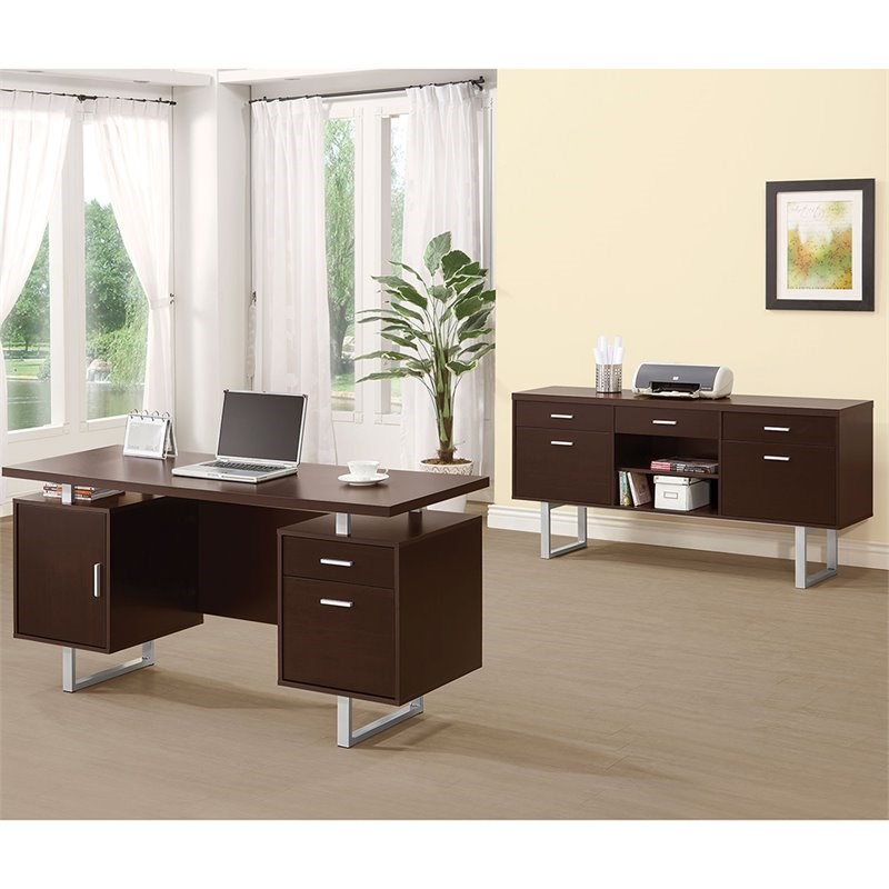 Bowery Hill 5 Drawer Credenza Desk in Cappuccino