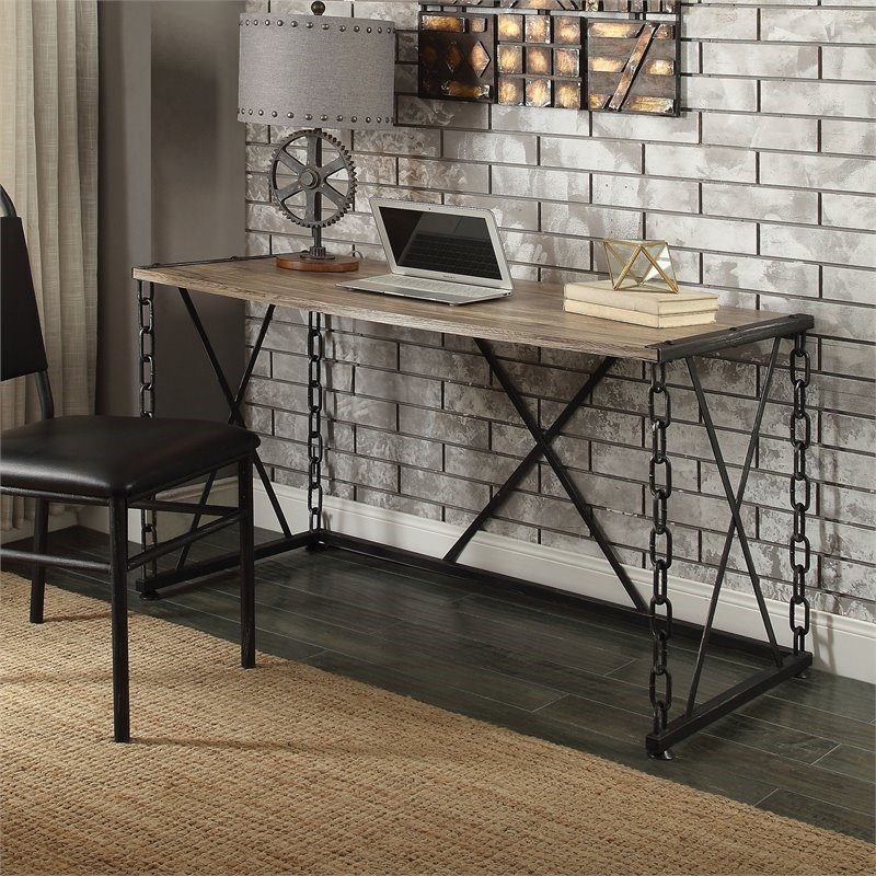 Bowery Hill Writing Desk in Rustic Oak and Antique Black
