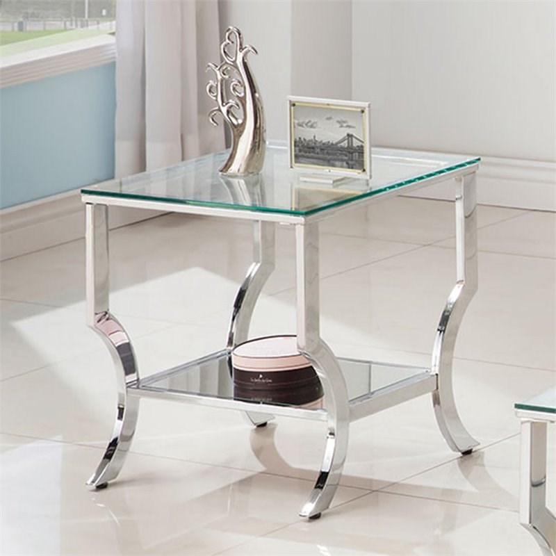 Bowery Hill Square Glass Top End Table in Chrome