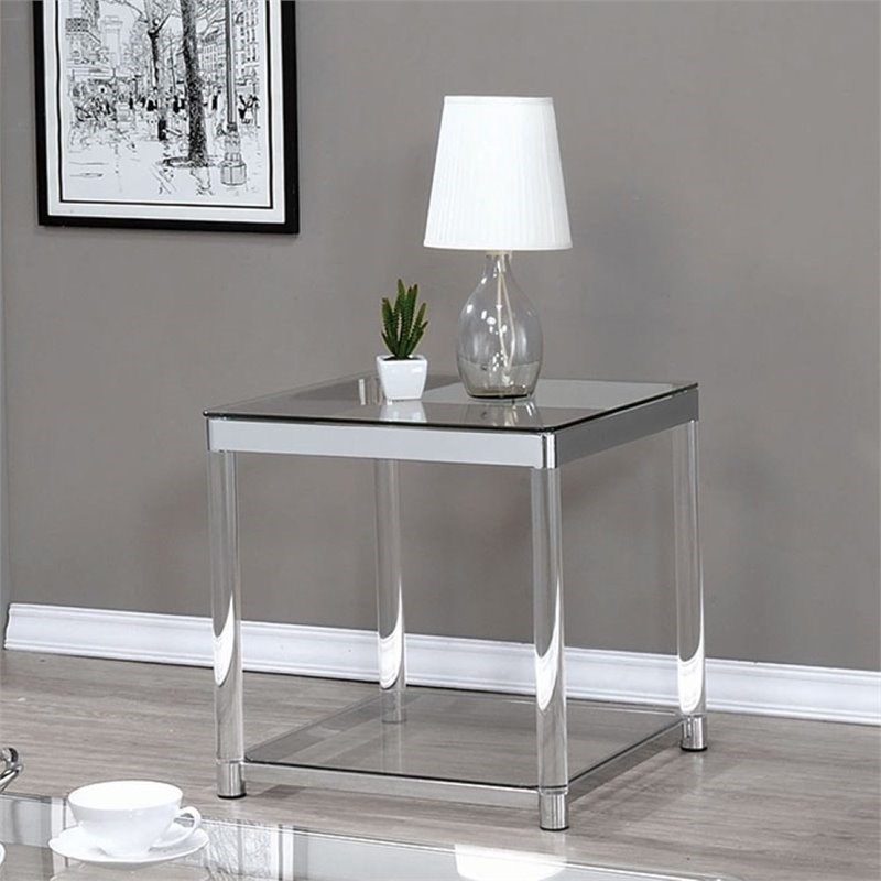 Bowery Hill 1 Shelf Glass Top End Table in Chrome