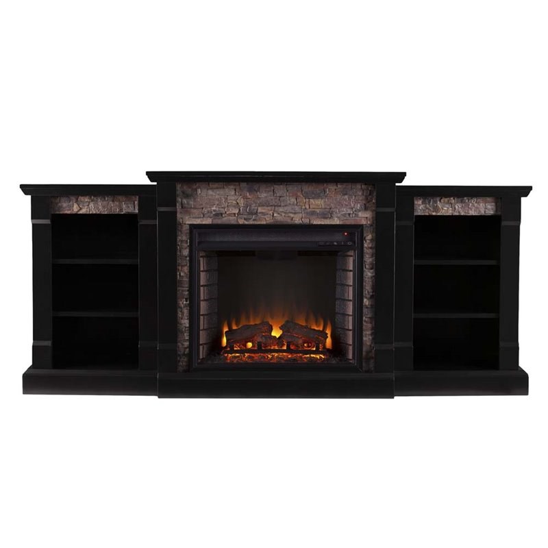 Bowery Hill Faux Stone Electric Fireplace in Black