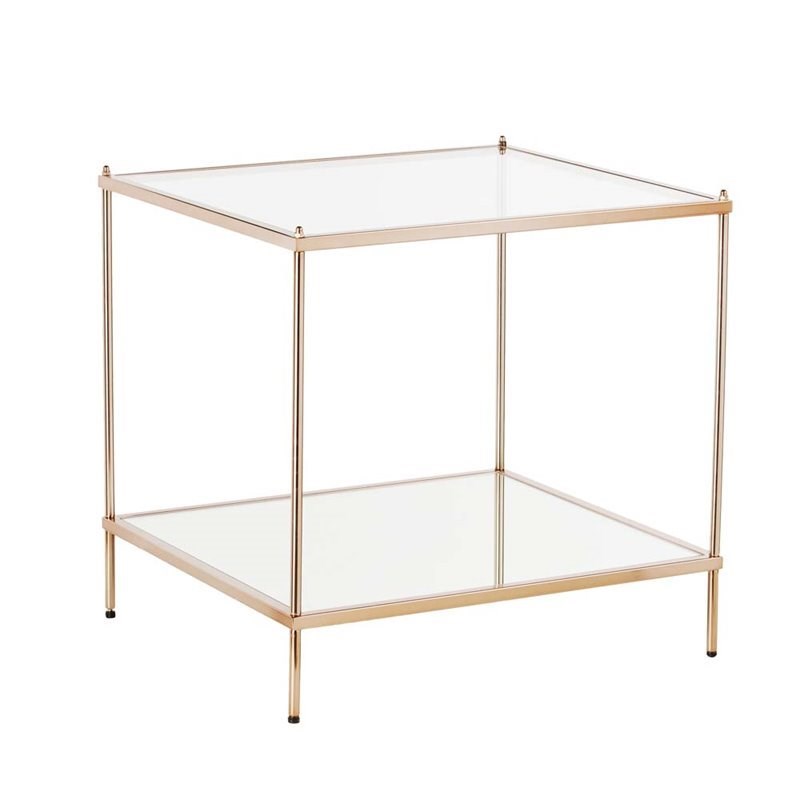 Bowery Hill Square Glass Top End Table in Gold