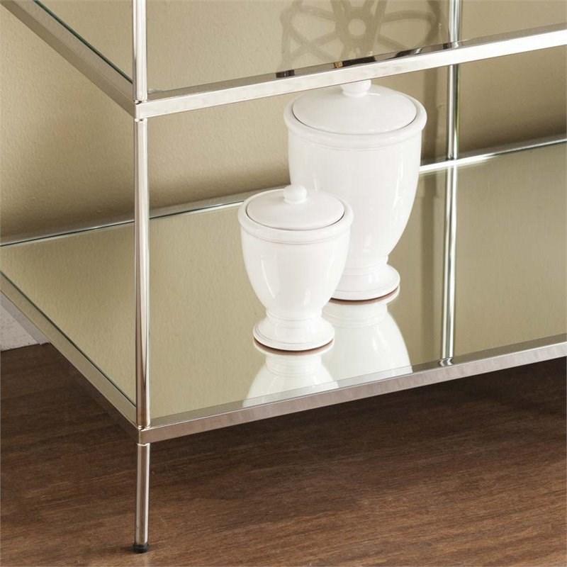 Bowery Hill Glam Mirrored Console Table in Chrome