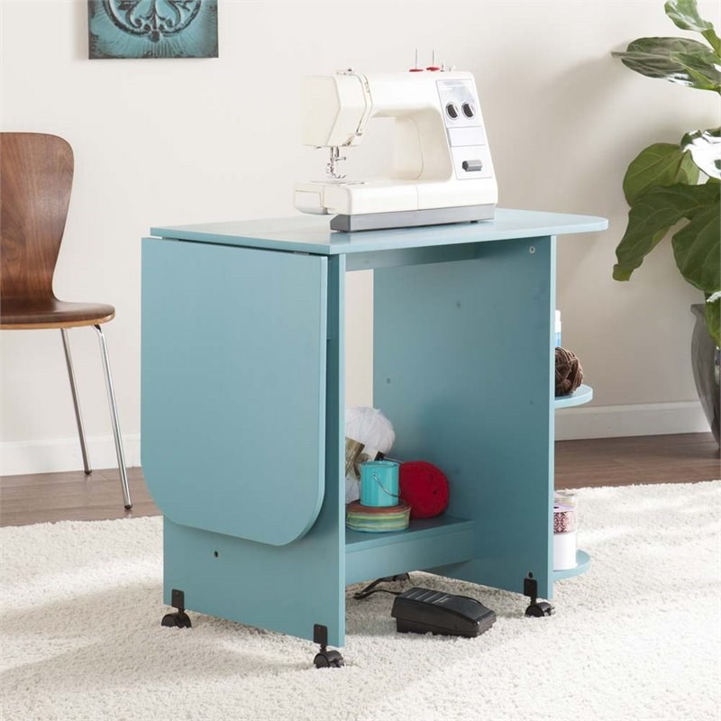 Bowery Hill Mobile Sewing and Craft Table in Turquoise