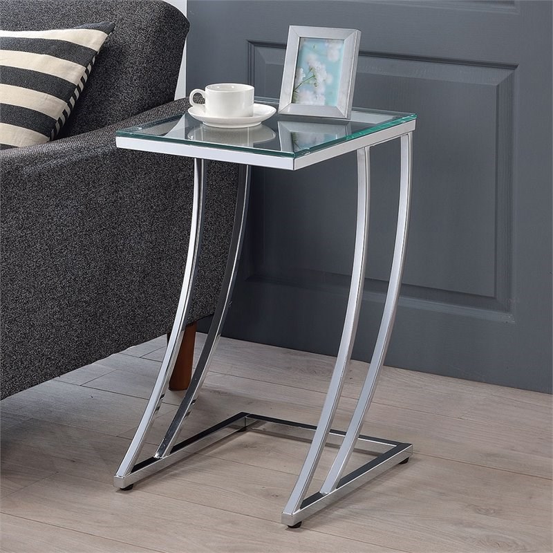 Bowery Hill Contemporary Glass Top Accent End Table in Chrome