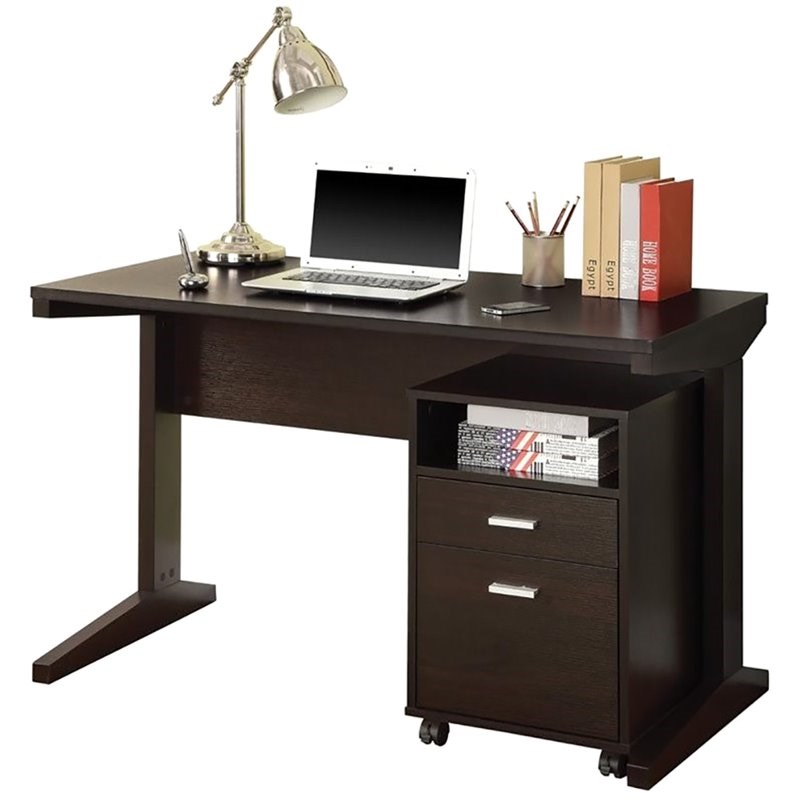 Bowery Hill Writing Desk with Mobile File Cabinet in Cappuccino