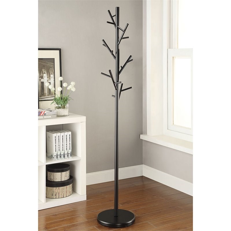 Bowery Hill Contemporary Round Base Coat Rack in Black