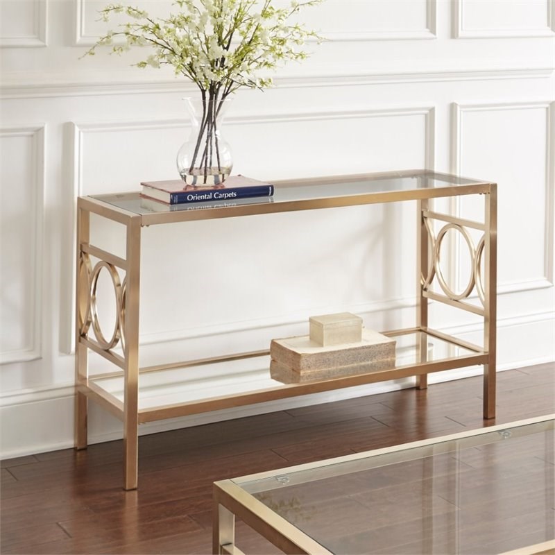 Bowery Hill Glass Top Console Table in Gold Chrome