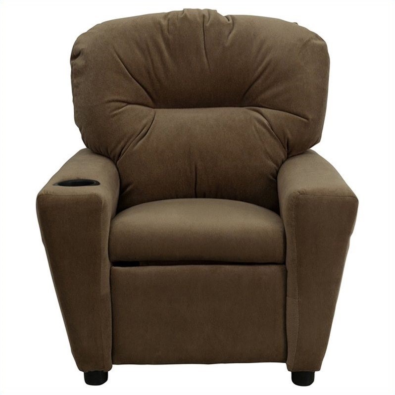 Bowery Hill Kids Recliner in Brown with Cup Holder