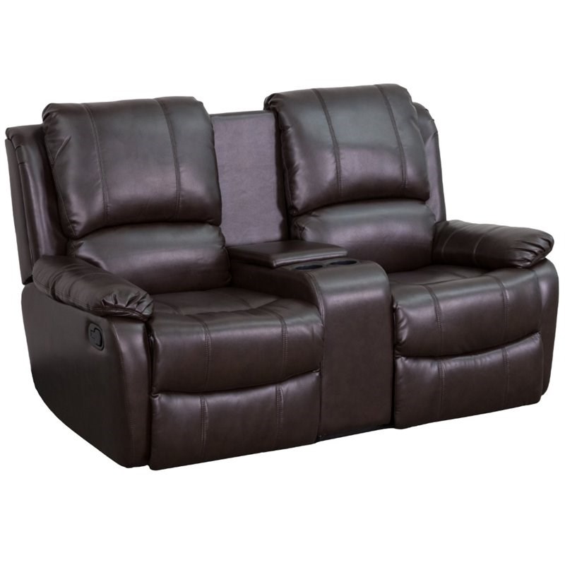 BOWERY HILL 2 Seat Leather Reclining Home Theater Seating in Brown