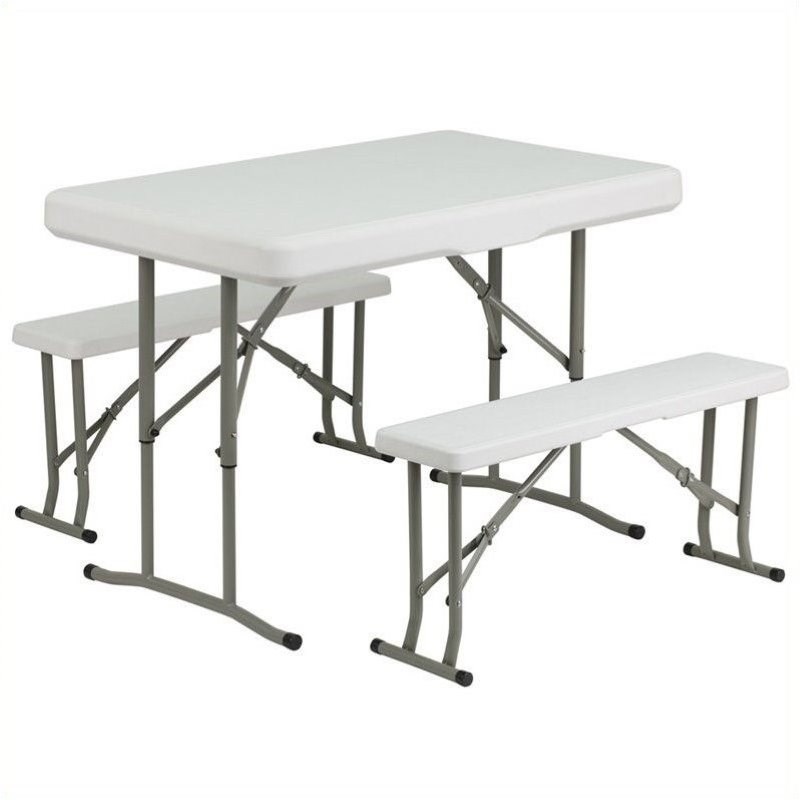 Bowery Hill Plastic Folding Table and Benches in White