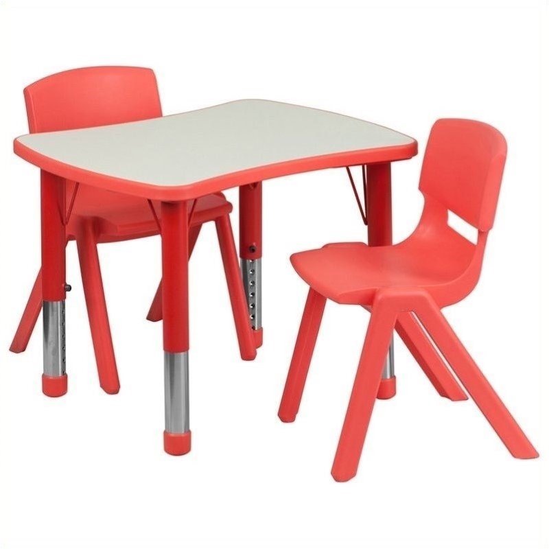 Bowery Hill Plastic Activity Table Set with 2 Stack Chairs in Red