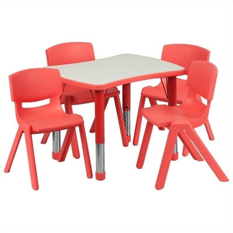 Bowery Hill Plastic Activity Table Set with 4 Stack Chairs in Red