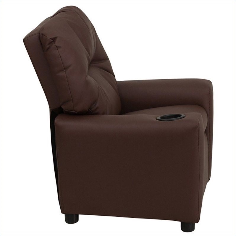 Bowery Hill Contemporary Kids Recliner in Brown with Cup Holder