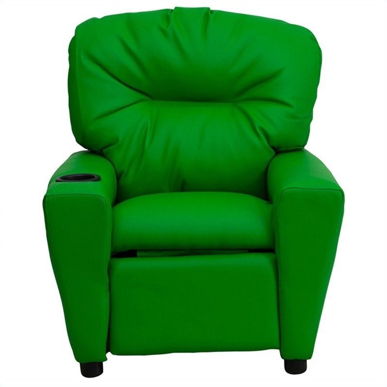 Bowery Hill Contemporary Kids Recliner in Green with Cup Holder