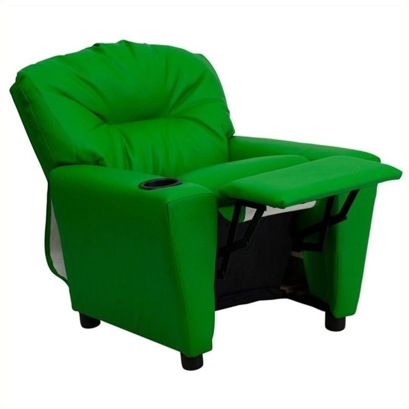 Bowery Hill Contemporary Kids Recliner in Green with Cup Holder