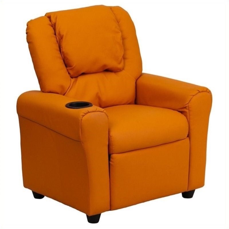 Bowery Hill Kids Faux Leather Recliner in Orange