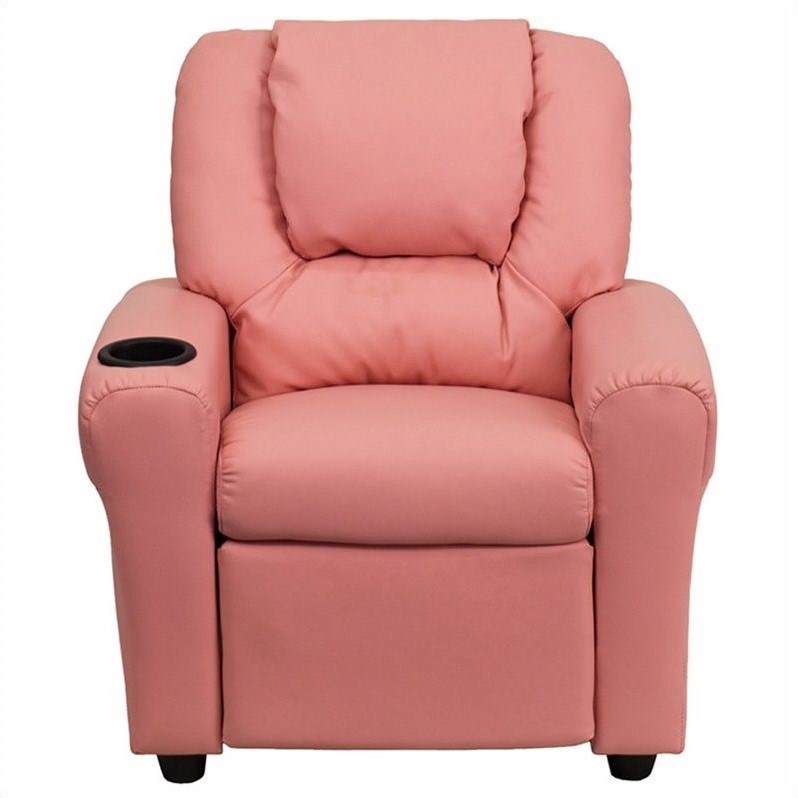 Bowery Hill Kids Faux Leather Recliner in Pink