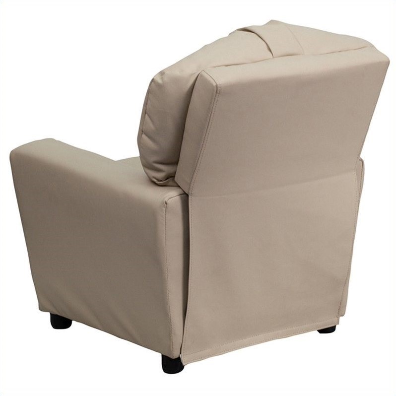 Bowery Hill Kids Recliner in Beige with Cup Holder