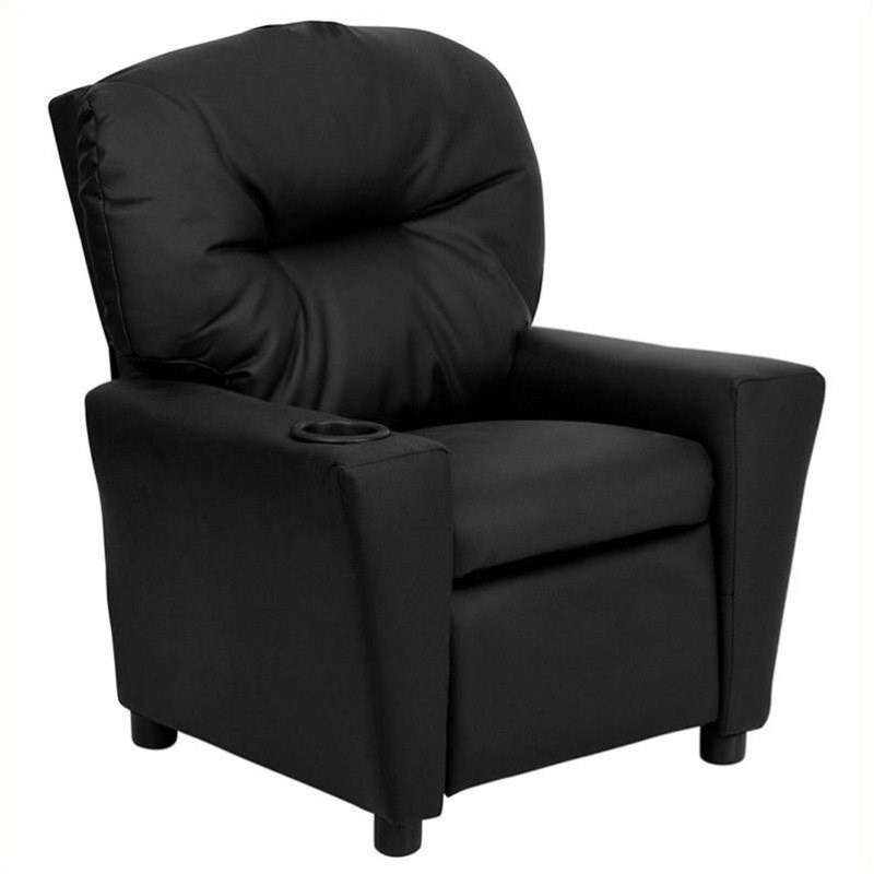 Bowery Hill Kids Recliner in Black with Cup Holder