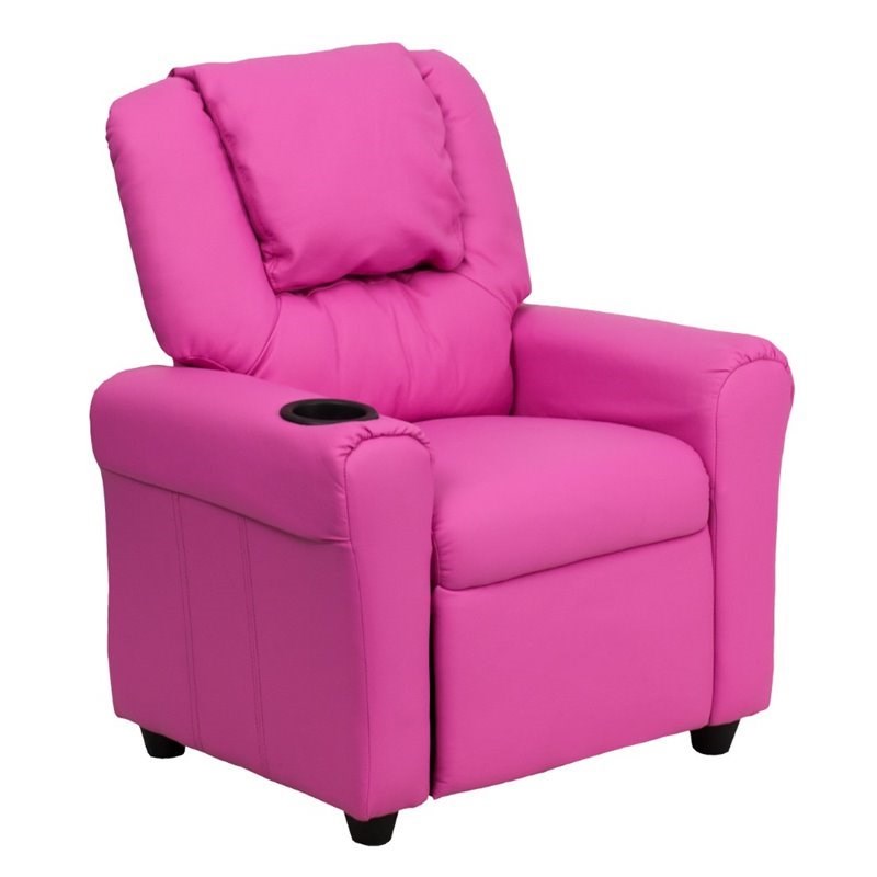 Bowery Hill Faux Leather Kids Recliner in Hot Pink