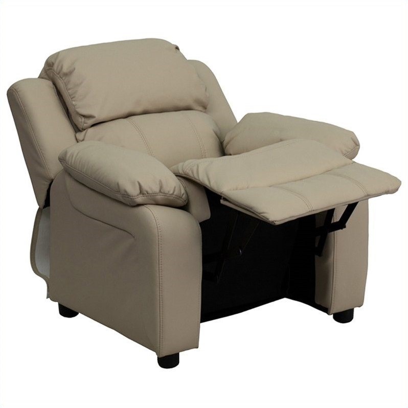 Bowery Hill Kids Recliner in Beige with Storage Arms