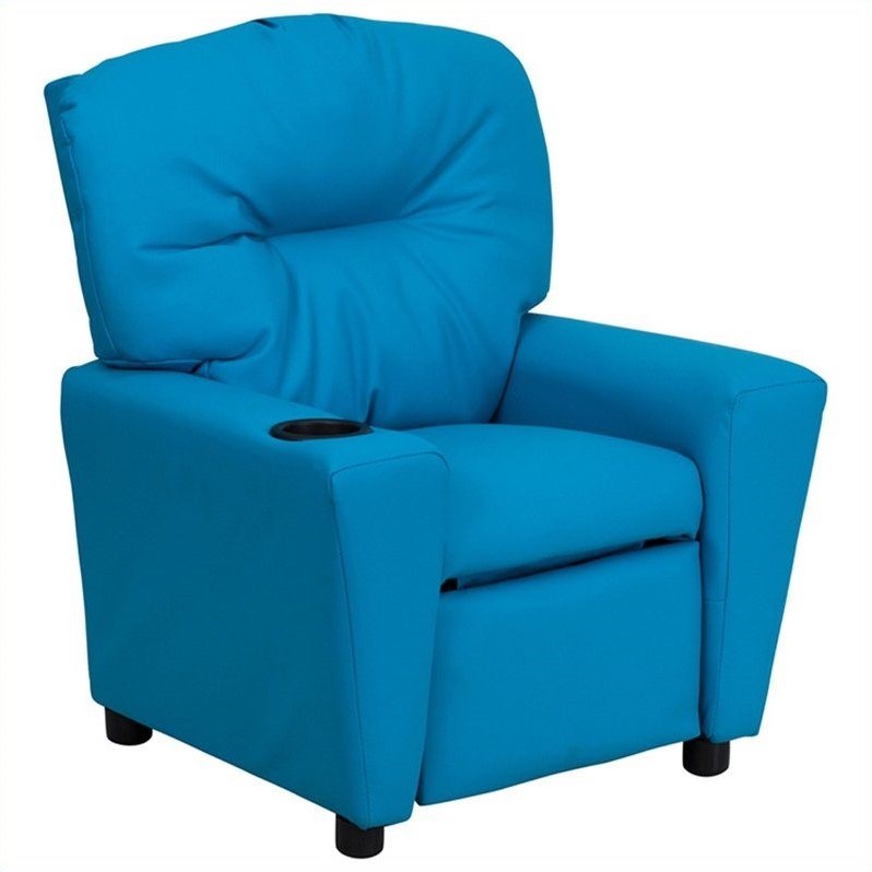 Bowery Hill Kids Recliner in Turquoise with Cup Holder