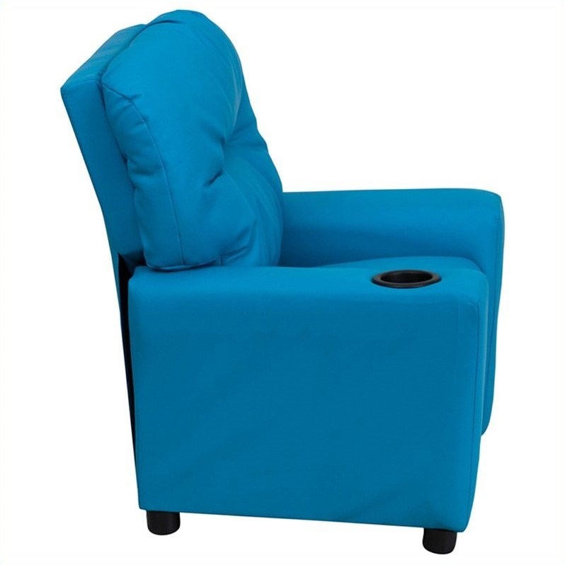 Bowery Hill Kids Recliner in Turquoise with Cup Holder