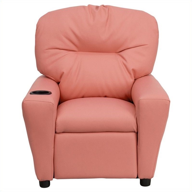 Bowery Hill Kids Recliner in Pink with Cup Holder