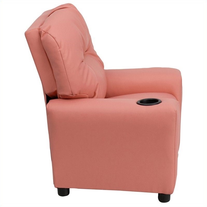 Bowery Hill Kids Recliner in Pink with Cup Holder
