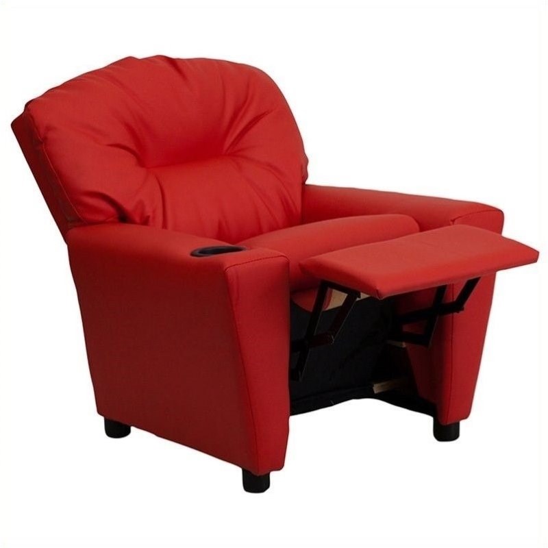 Bowery Hill Kids Recliner in Red with Cup Holder