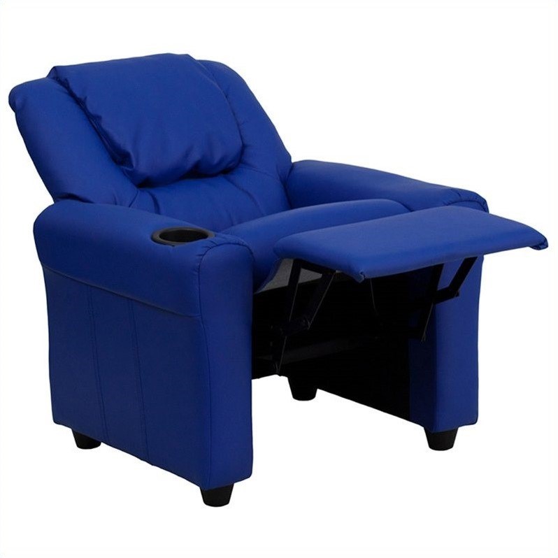 Bowery Hill Kids Faux Leather Recliner in Blue