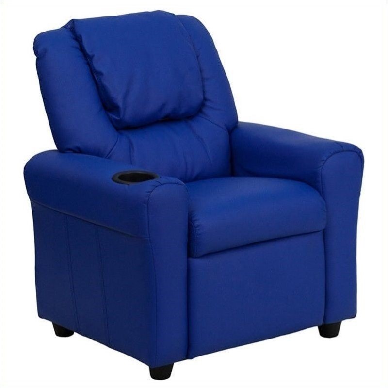 Bowery Hill Kids Faux Leather Recliner in Blue