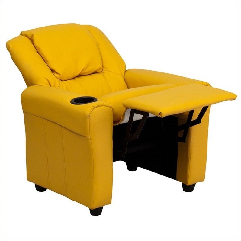 Bowery Hill Kids Faux Leather Recliner in Yellow