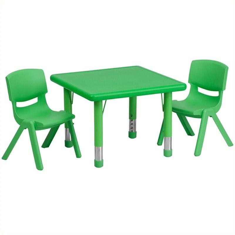 Bowery Hill 3 Piece Square Adjustable Activity Table Set in Green