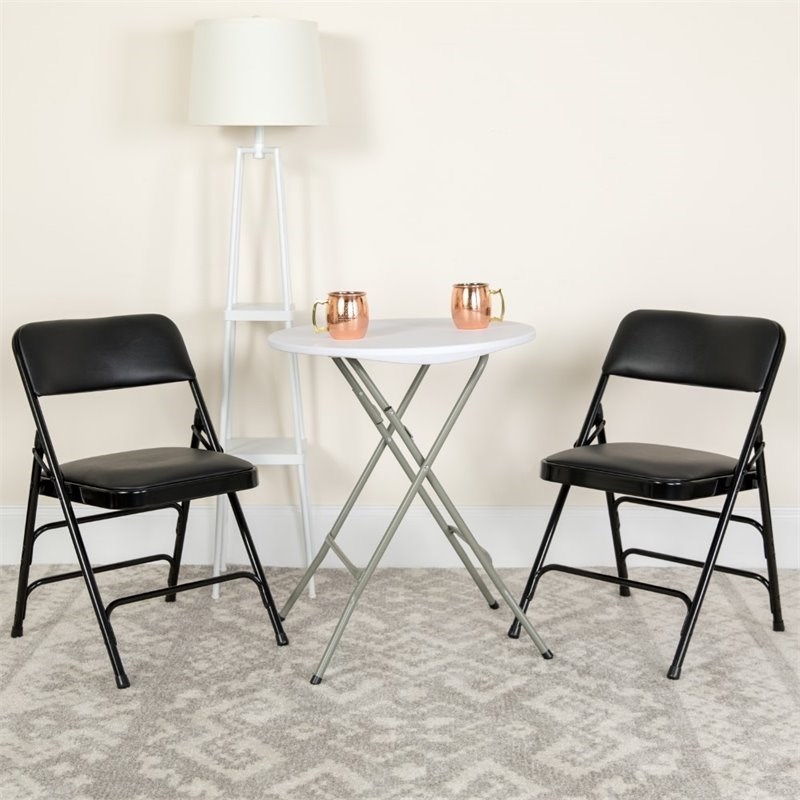 Bowery Hill Transitional Upholstered Metal Folding Chair in Black